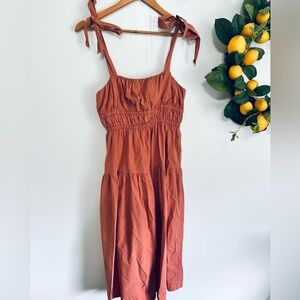 Neuflora • cotton tie strap midi dress in salmon